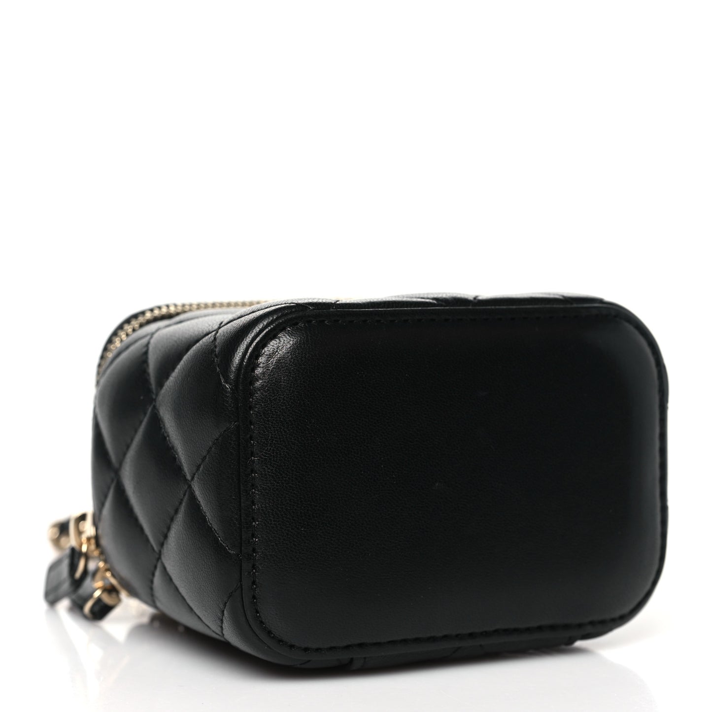 Lambskin Quilted Mini Vanity Case With Chain Black