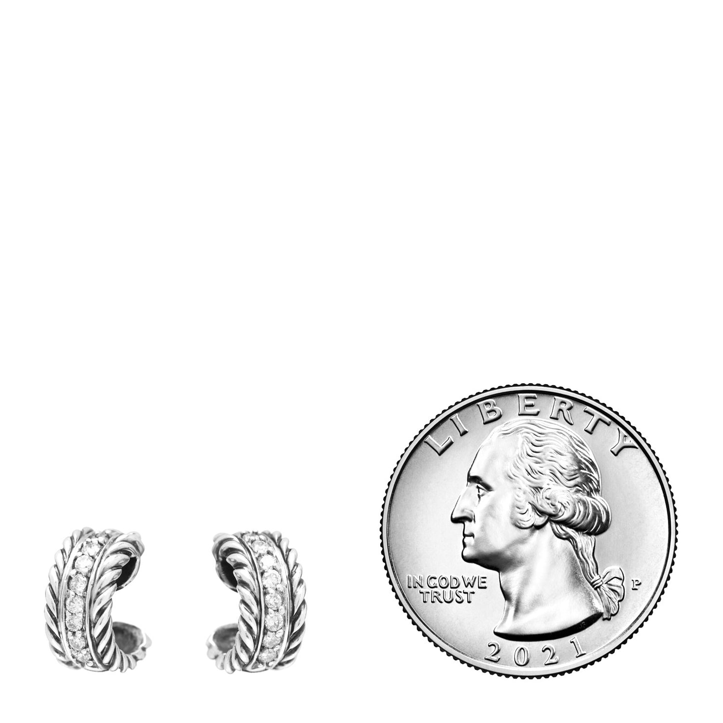 Sterling Silver Diamond 12mm Cable Hoop Earrings