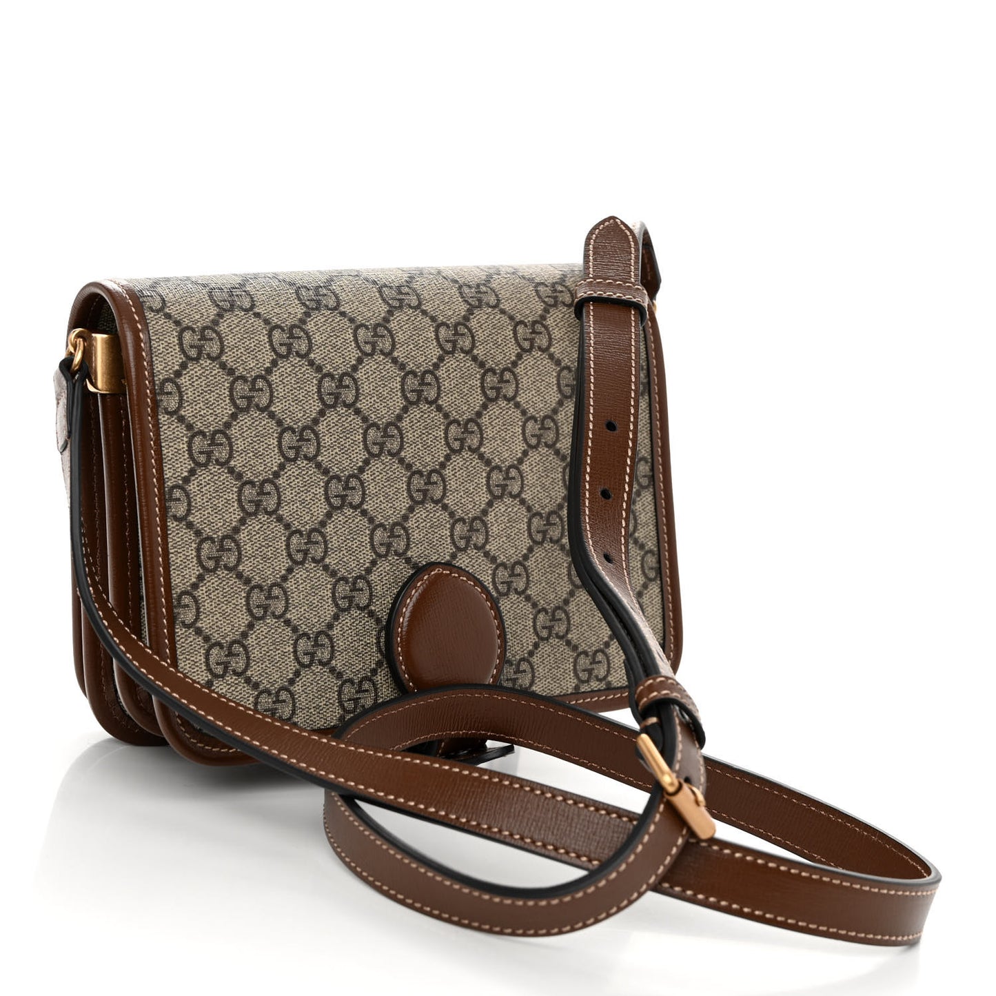 GG Supreme Monogram Azalea Calfskin Mini Retro Interlocking G Flap Shoulder Bag Beige Ebony Brown Sugar