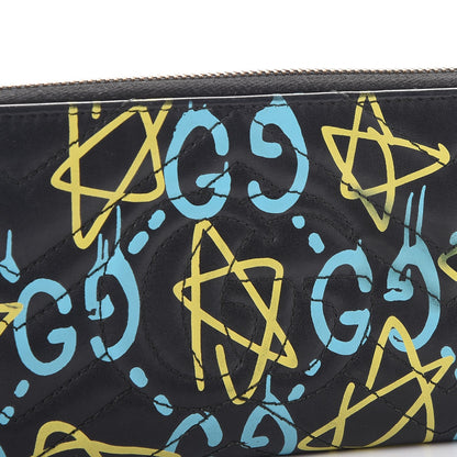 Gucci Calfskin Matelasse GucciGhost GG Marmont Zip Around Wallet Black New Acquamarine 5 of 11