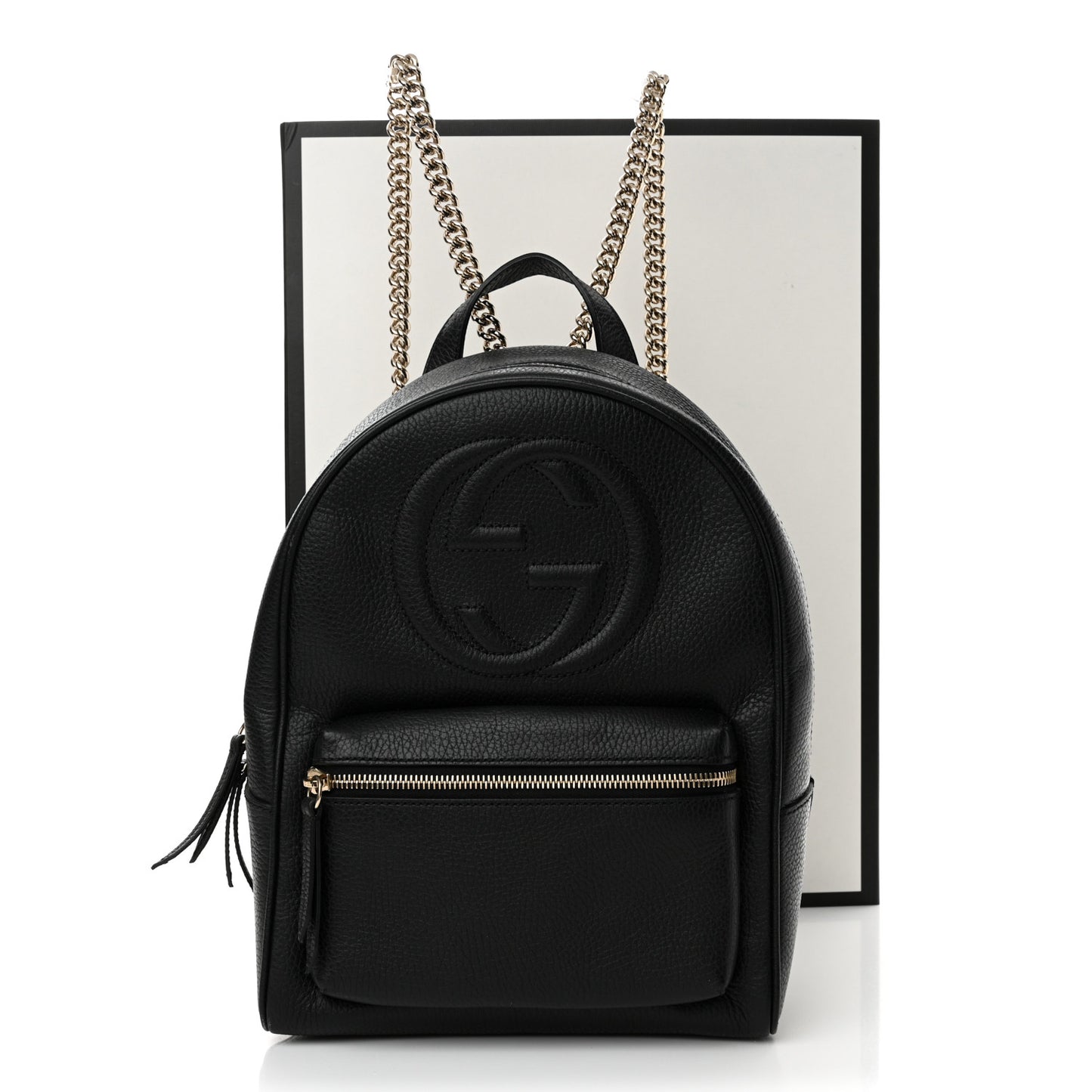Pebbled Calfskin Soho Chain Backpack Black