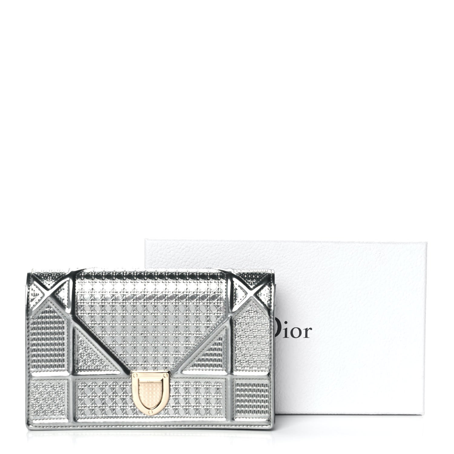 Christian Dior Metallic Patent Micro-Cannage Diorama Wallet on Chain Pouch Silver 11 of 11