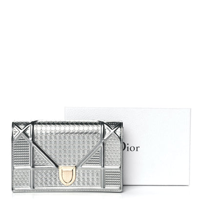 Christian Dior Metallic Patent Micro-Cannage Diorama Wallet on Chain Pouch Silver 11 of 11