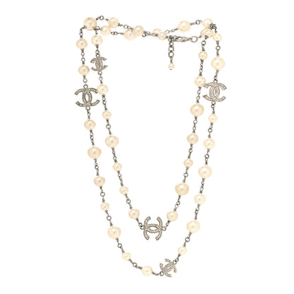 Chanel Crystal Pearl CC Long Necklace Silver 3 of 6