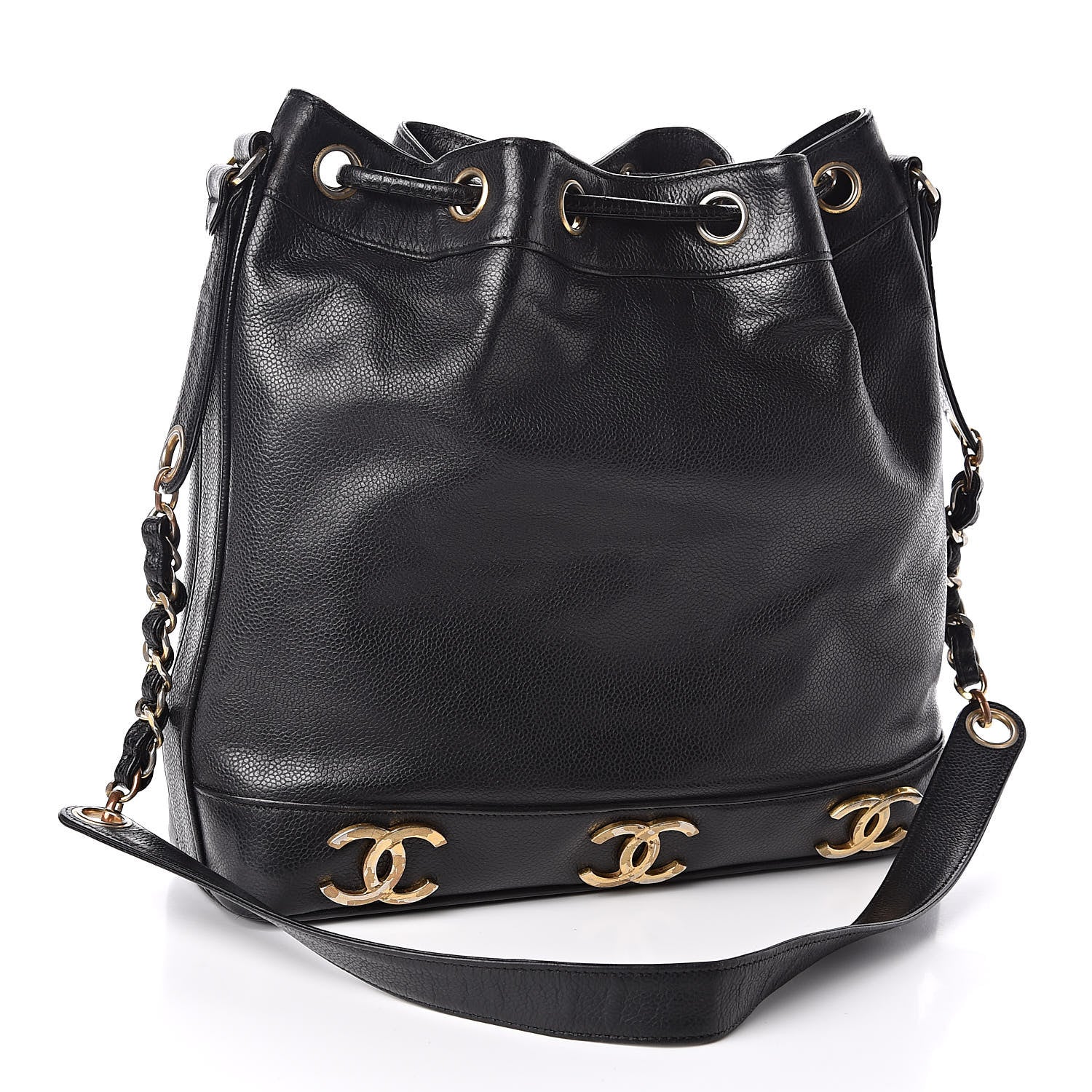 Chanel Caviar CC Drawstring Shoulder Bag Black 3 of 18