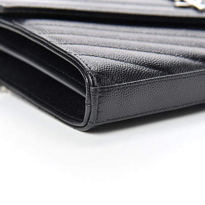 Saint Laurent Grain De Poudre Matelasse Chevron Monogram Chain Wallet Black 8 of 10