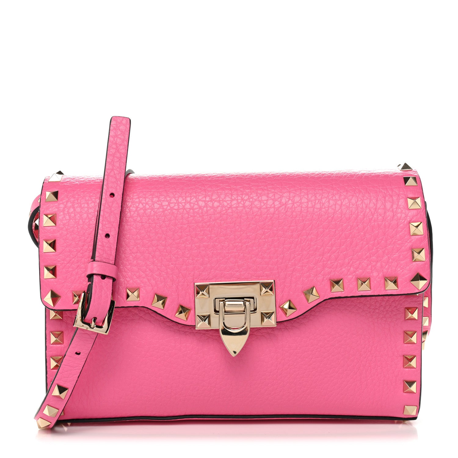 Valentino Garavani Pebbled Calfskin Medium Rockstud Flip Lock Crossbody Bag Feminine Pink 1 of 9