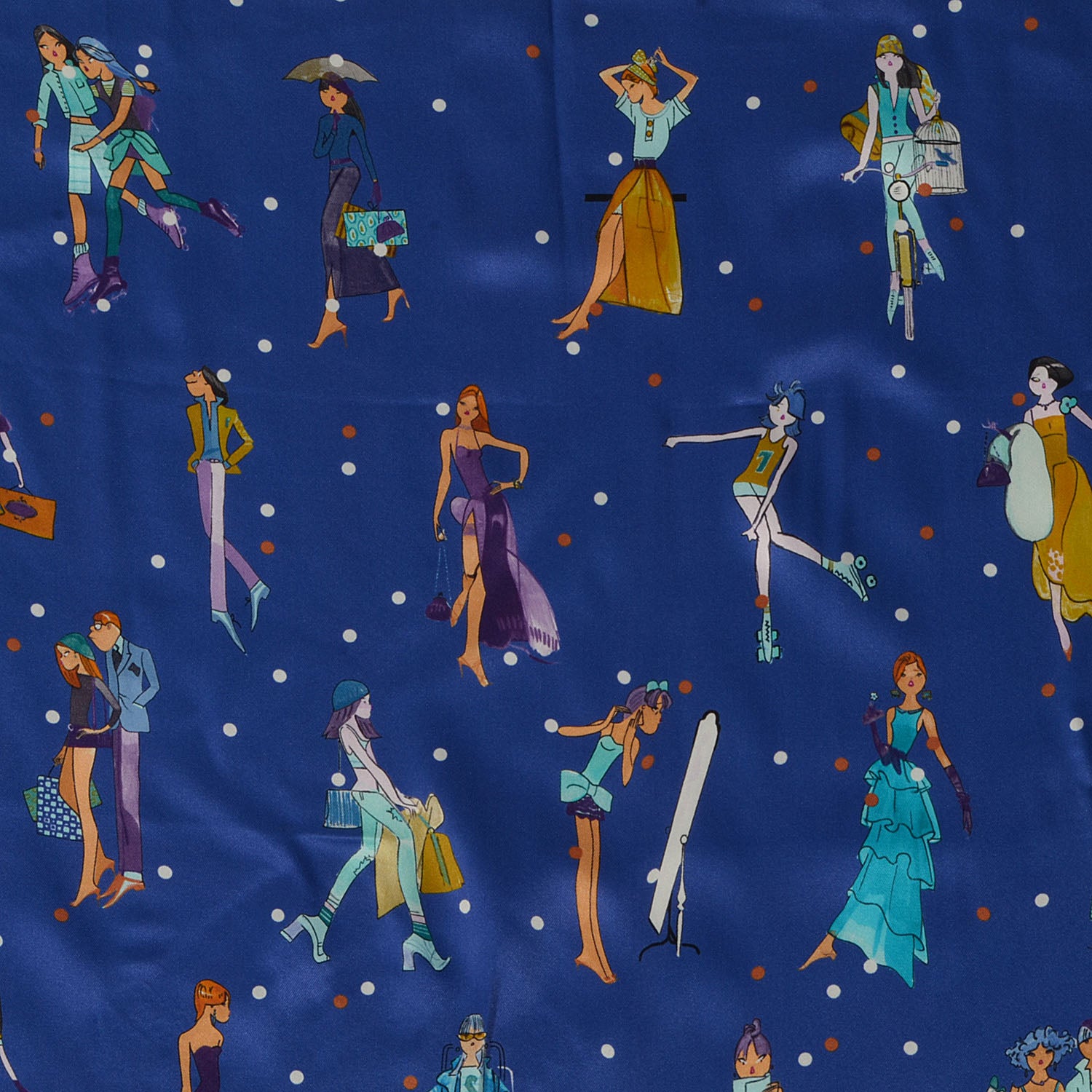 Hermes Silk Les Parisiennes De Kiraz Scarf 70 Indigo Turquoise