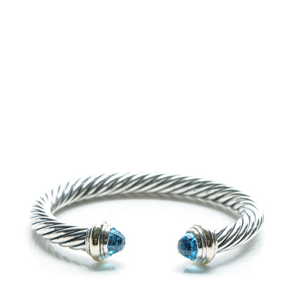 David Yurman Sterling Silver 14K Yellow Gold Blue Topaz 7mm Cable Classics Bracelet 1 of 4