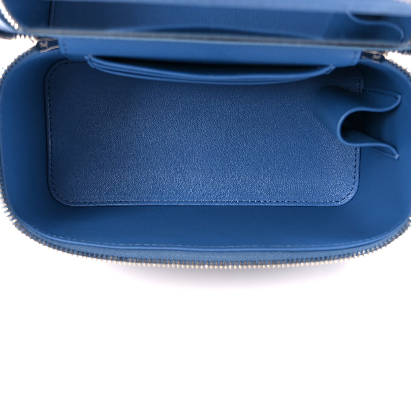 Denim Quilted Sweetheart Small Vanity Case With Chain Blue