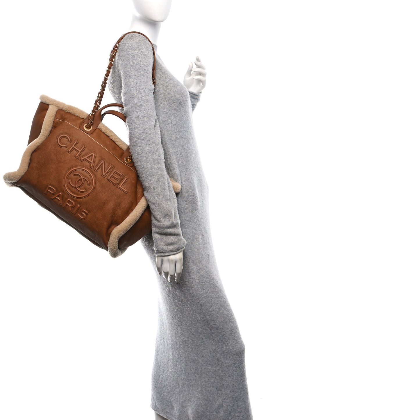 Lambskin Shearling Medium Deauville Tote Brown