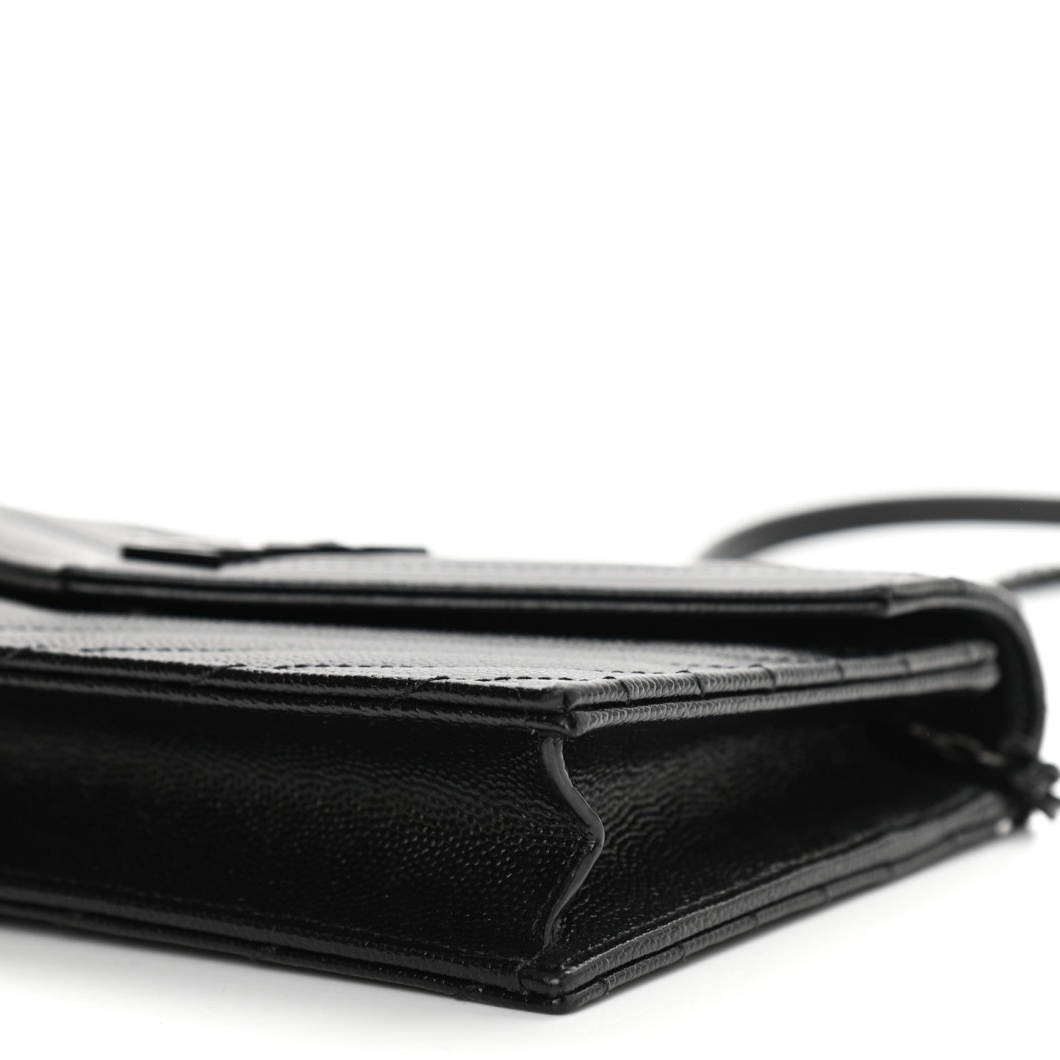 Saint Laurent Grain De Poudre Matelasse Chevron Monogram Monochrome Envelope Chain Wallet Black 9 of 9