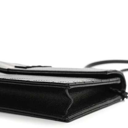 Saint Laurent Grain De Poudre Matelasse Chevron Monogram Monochrome Envelope Chain Wallet Black 9 of 9