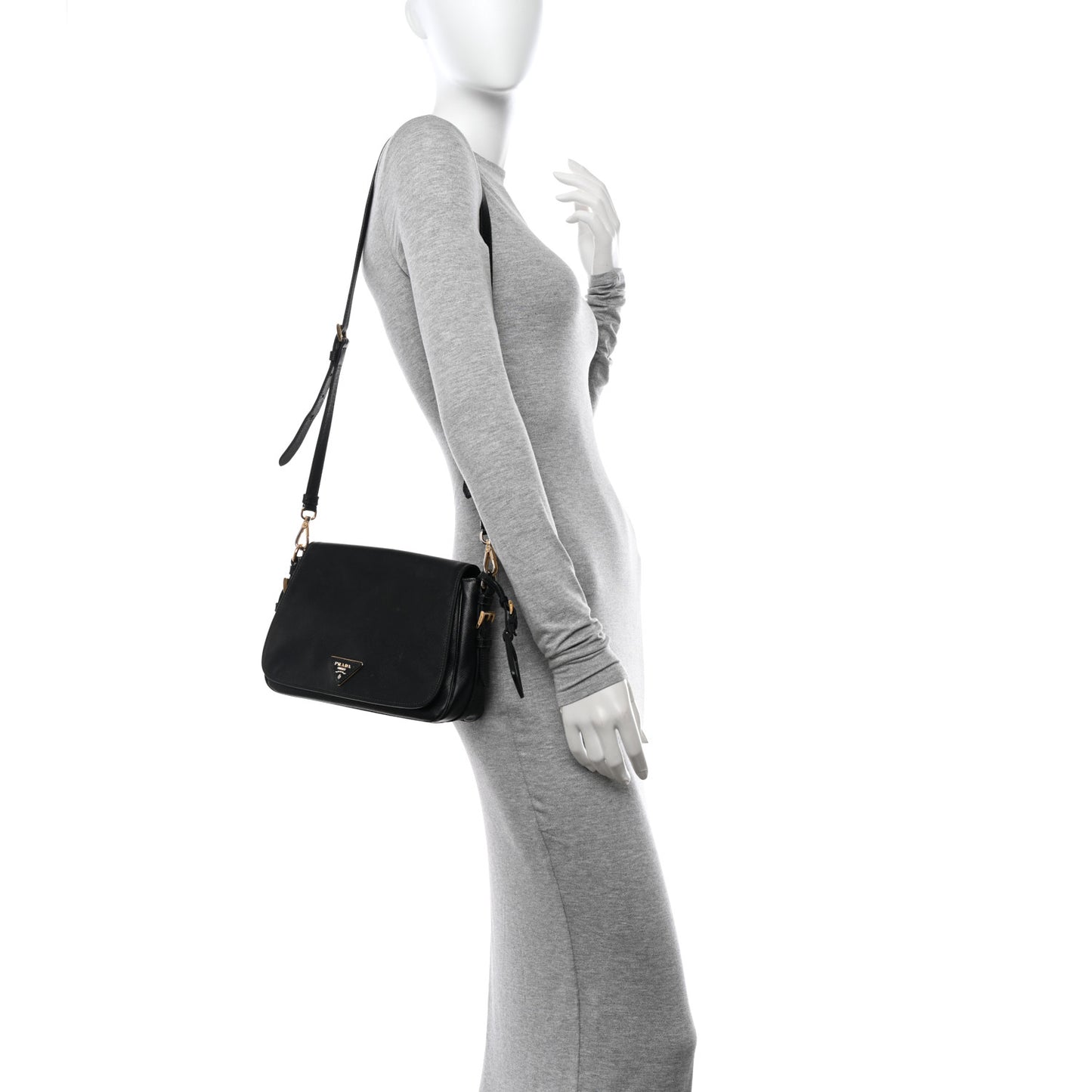 Saffiano Flap Shoulder Bag Black