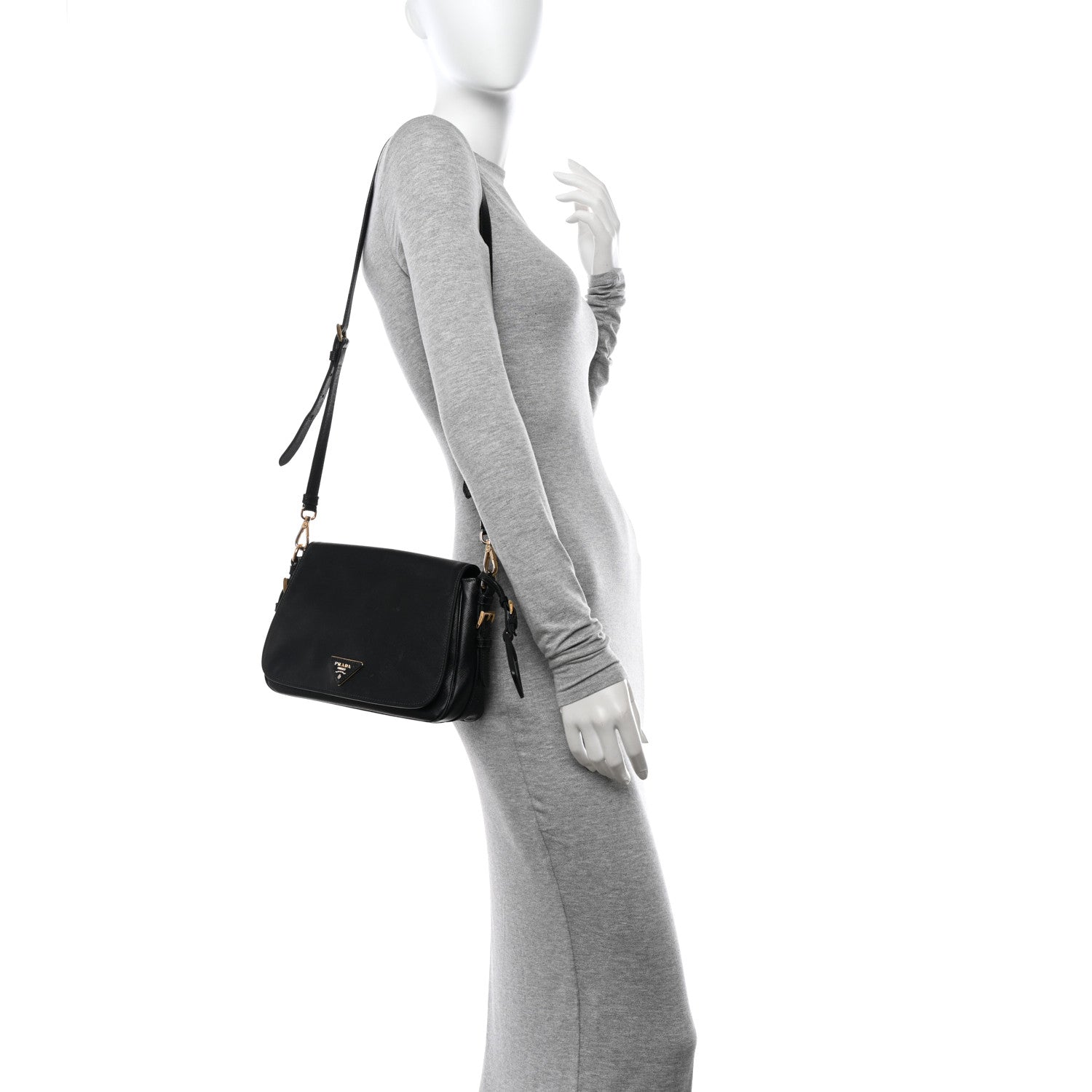 Prada Saffiano Flap Shoulder Bag Black 2 of 17
