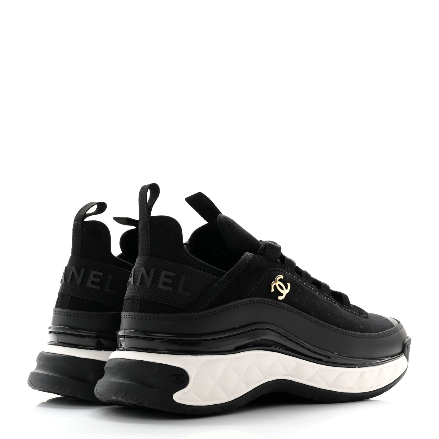 Velvet Calfskin Mixed Fibers CC Sneakers 38 Black