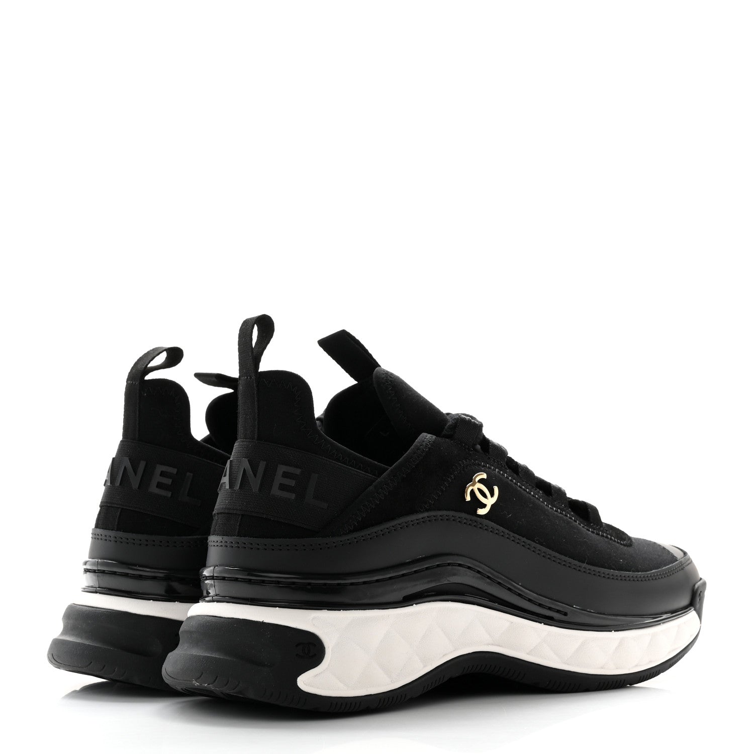 Chanel Velvet Calfskin Mixed Fibers CC Sneakers 38 Black 4 of 13