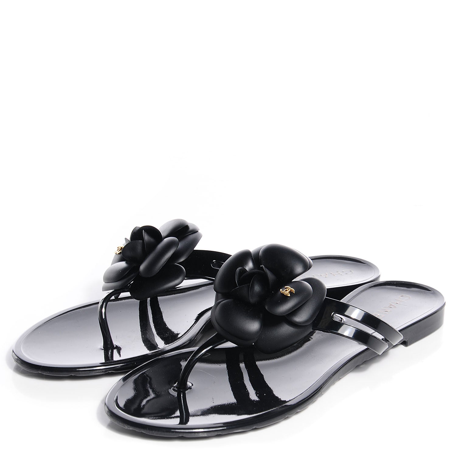 Chanel Jelly Camellia Thong Sandals 40 Black 3 of 6