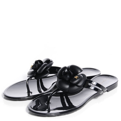 Chanel Jelly Camellia Thong Sandals 40 Black 3 of 6