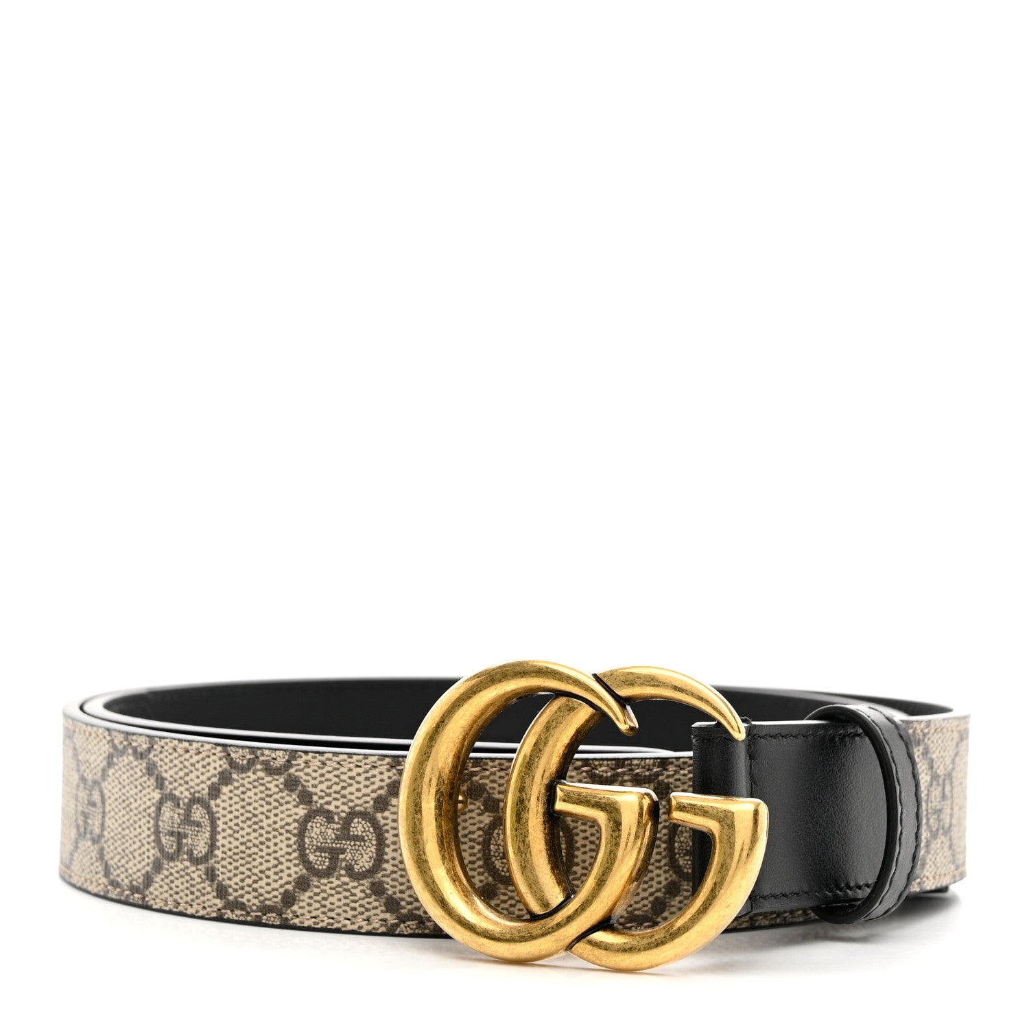 Gucci GG Supreme Monogram Matte Plutone Calfskin Double G 30mm Belt 90 36 Beige Ebony Black 1 of 6