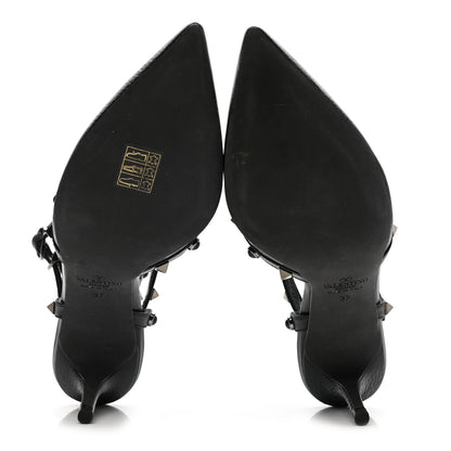 Valentino Garavani Pebbled Calfskin Onyx Rockstud Rolling Ankle Strap 65mm Pumps 37 Black 5 of 10