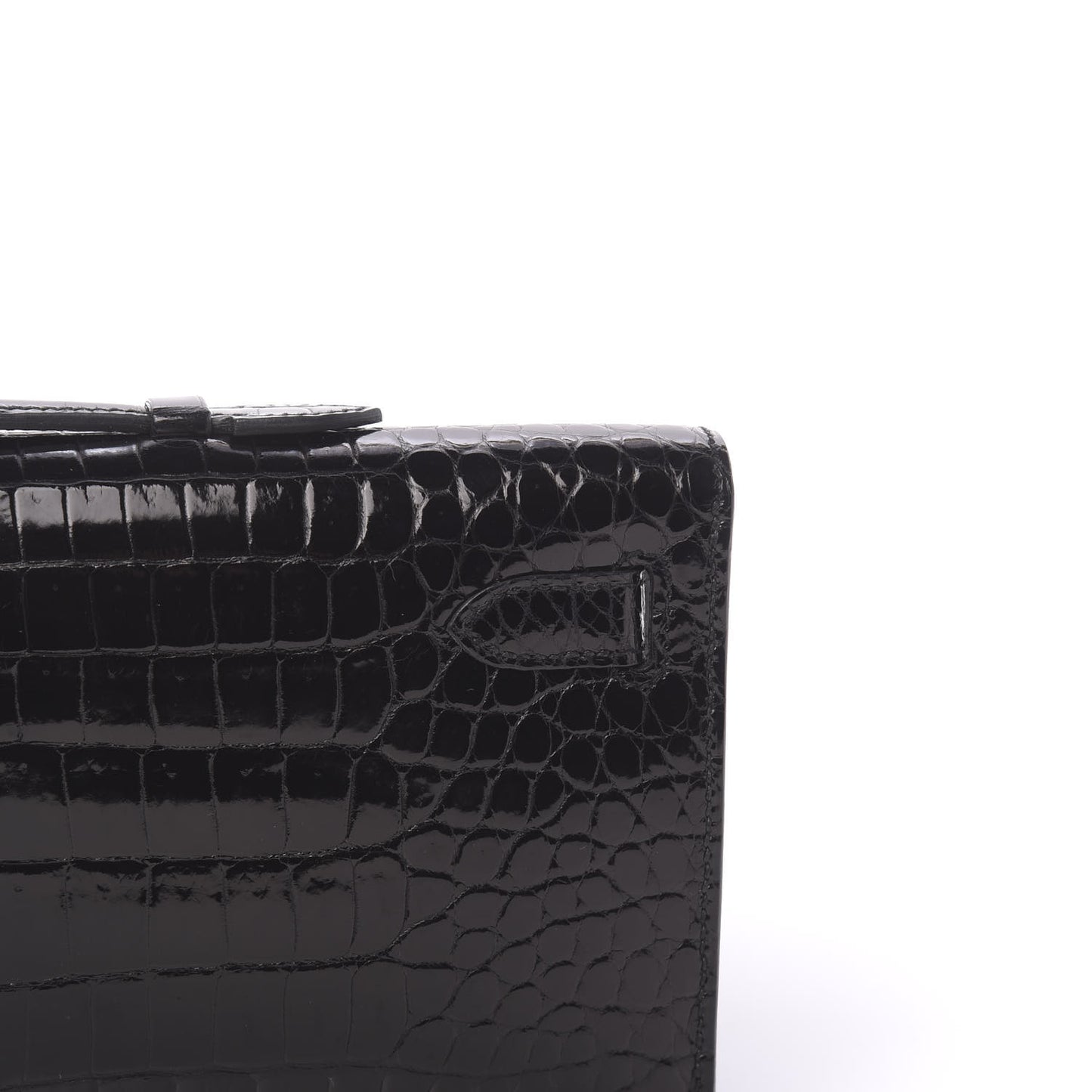 Shiny Porosus Crocodile Kelly Cut Pochette Black