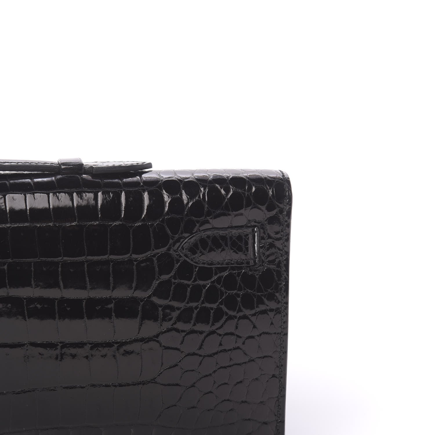 Hermes Shiny Porosus Crocodile Kelly Cut Pochette Black 13 of 31
