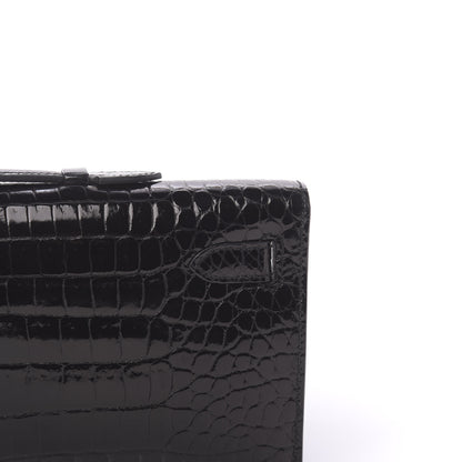 Hermes Shiny Porosus Crocodile Kelly Cut Pochette Black 13 of 31