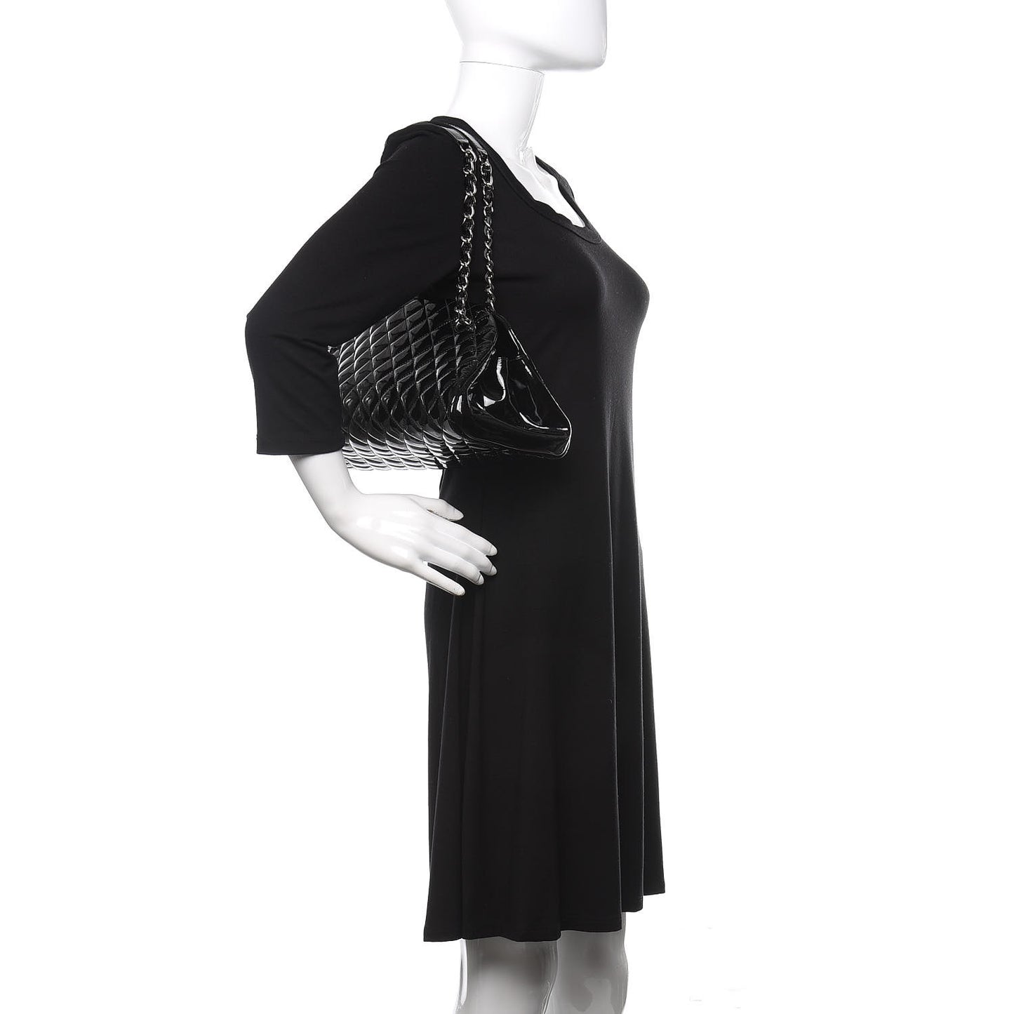 Patent Quilted Medium Just Mademoiselle Bowling Bag Black