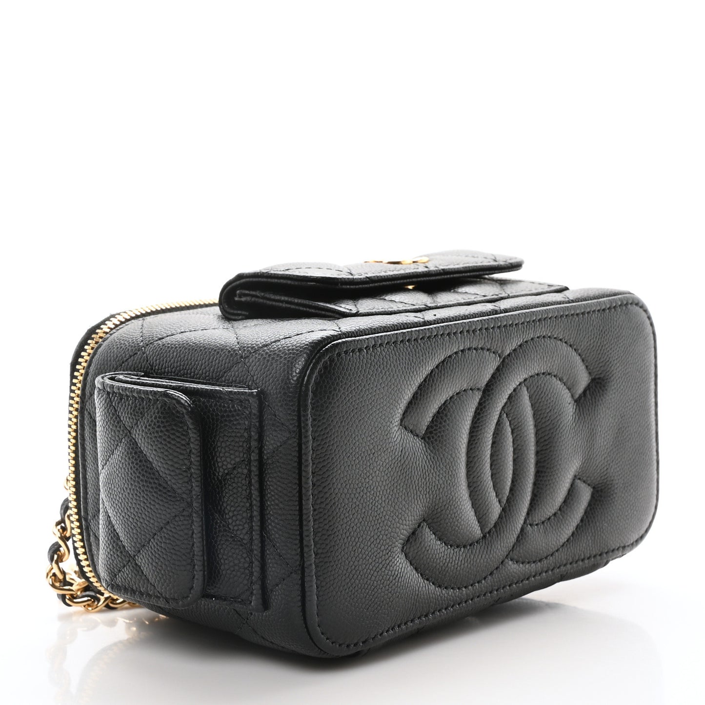 Caviar Quilted Polly Pocket East West Top Vanity With Chain Black