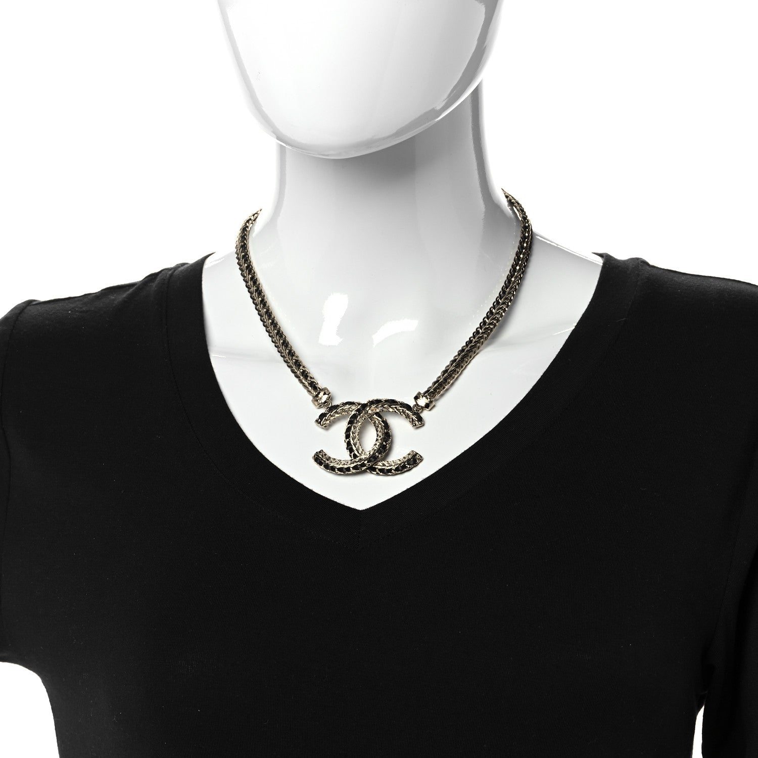 Chanel Metal Lambskin Chain CC Necklace Black Gold 2 of 6