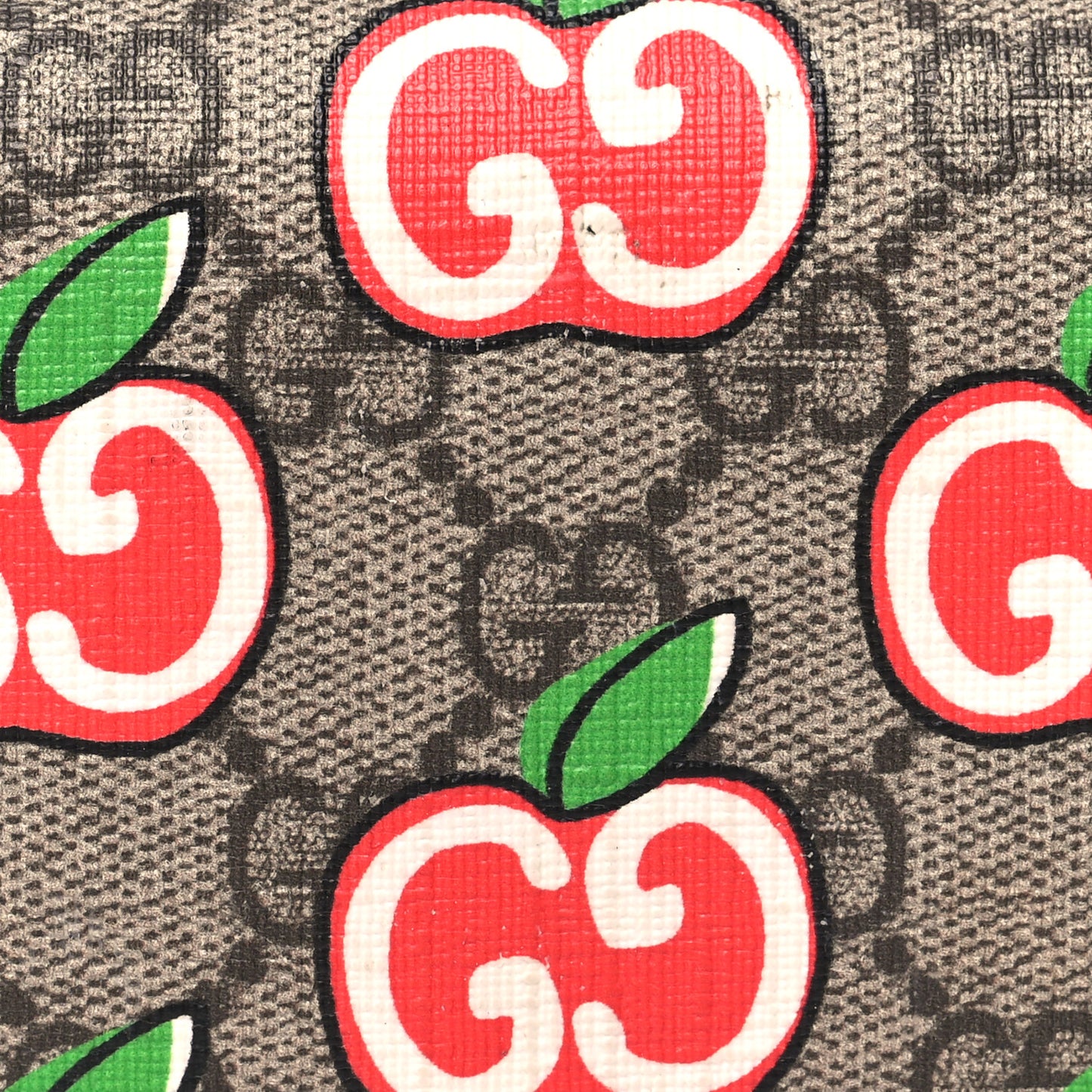 GG Supreme Monogram Apple Card Case Wallet Beige Multicolor Lobster Red