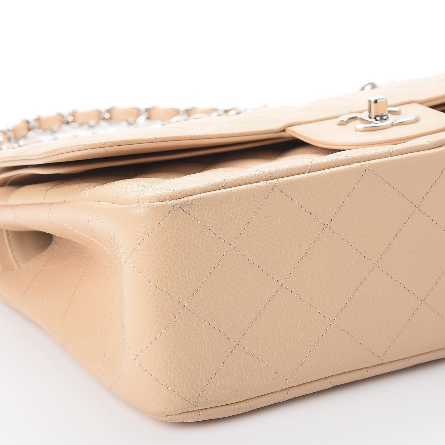 Caviar Quilted Jumbo Double Flap Beige Clair