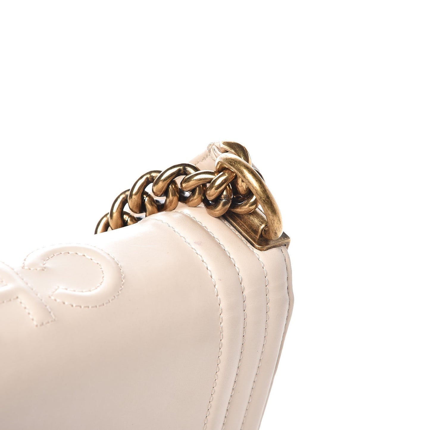 Glazed Calfskin Large Boy Flap Beige Clair