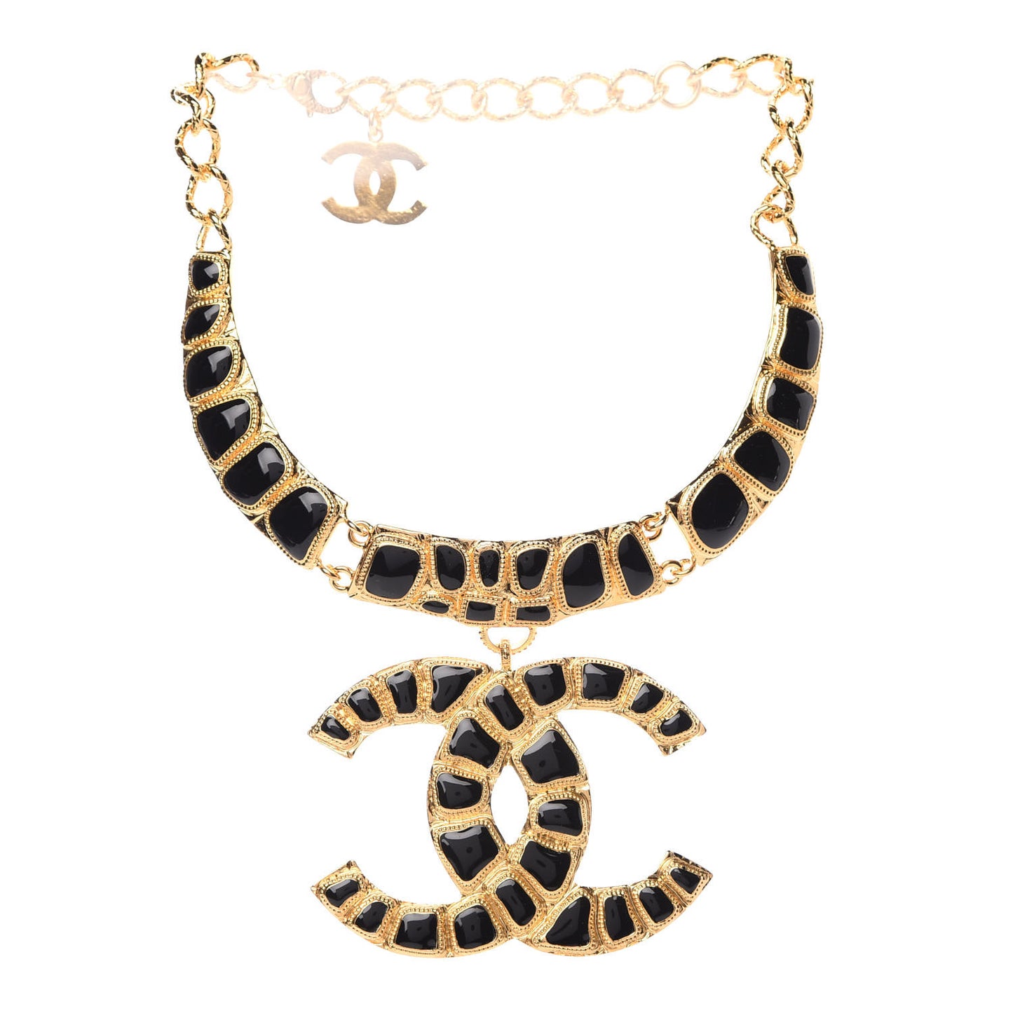 Resin Along The Nile Large CC Pendant Necklace Gold Black
