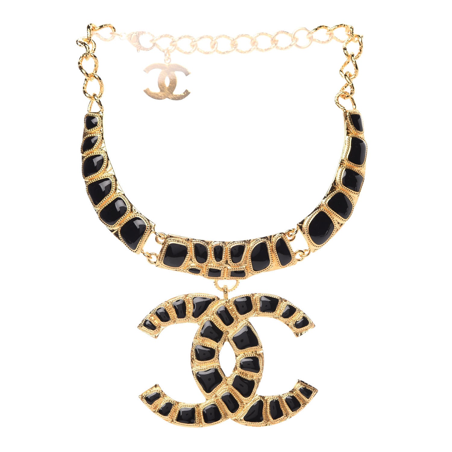 Chanel Resin Along The Nile Large CC Pendant Necklace Gold Black 3 of 7