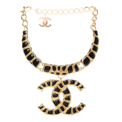 Chanel Resin Along The Nile Large CC Pendant Necklace Gold Black 3 of 7