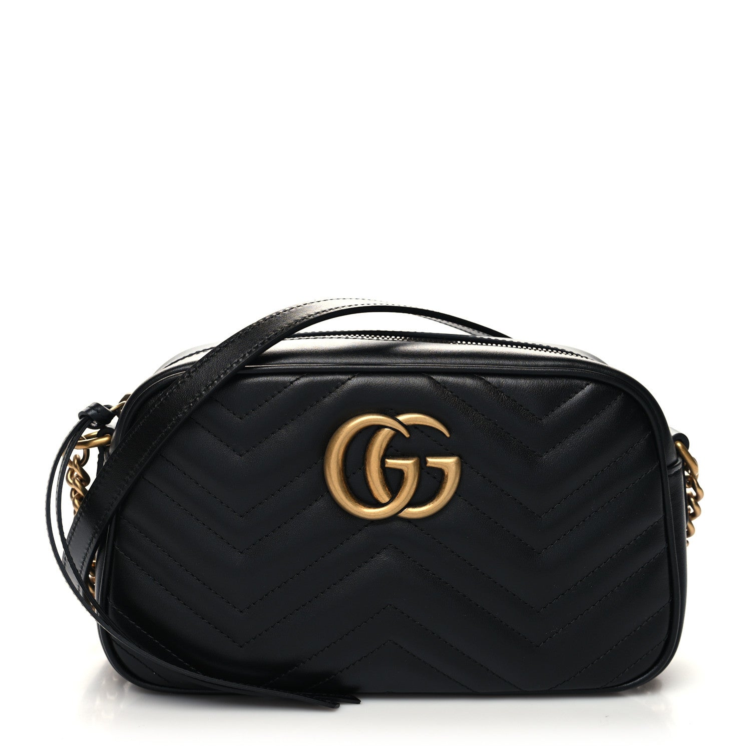 Gucci Calfskin Matelasse Small GG Marmont Chain Shoulder Bag Black 1 of 10
