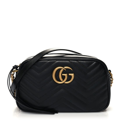 Gucci Calfskin Matelasse Small GG Marmont Chain Shoulder Bag Black 1 of 10