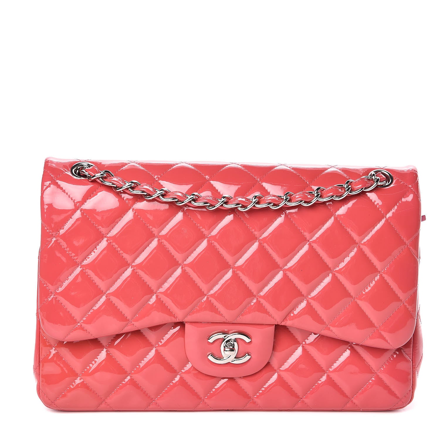 Chanel Patent Quilted Jumbo Double Flap Pink 1 of 12