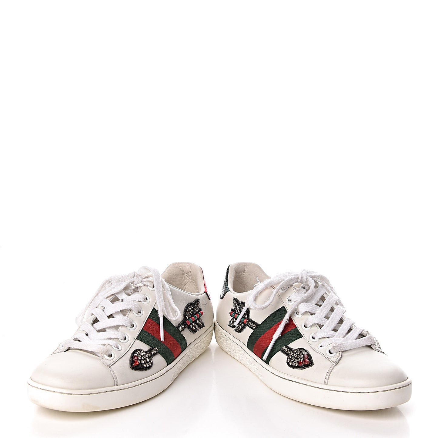 Calfskin Web Studded Womens Arrow Ace Sneakers 35.5 White