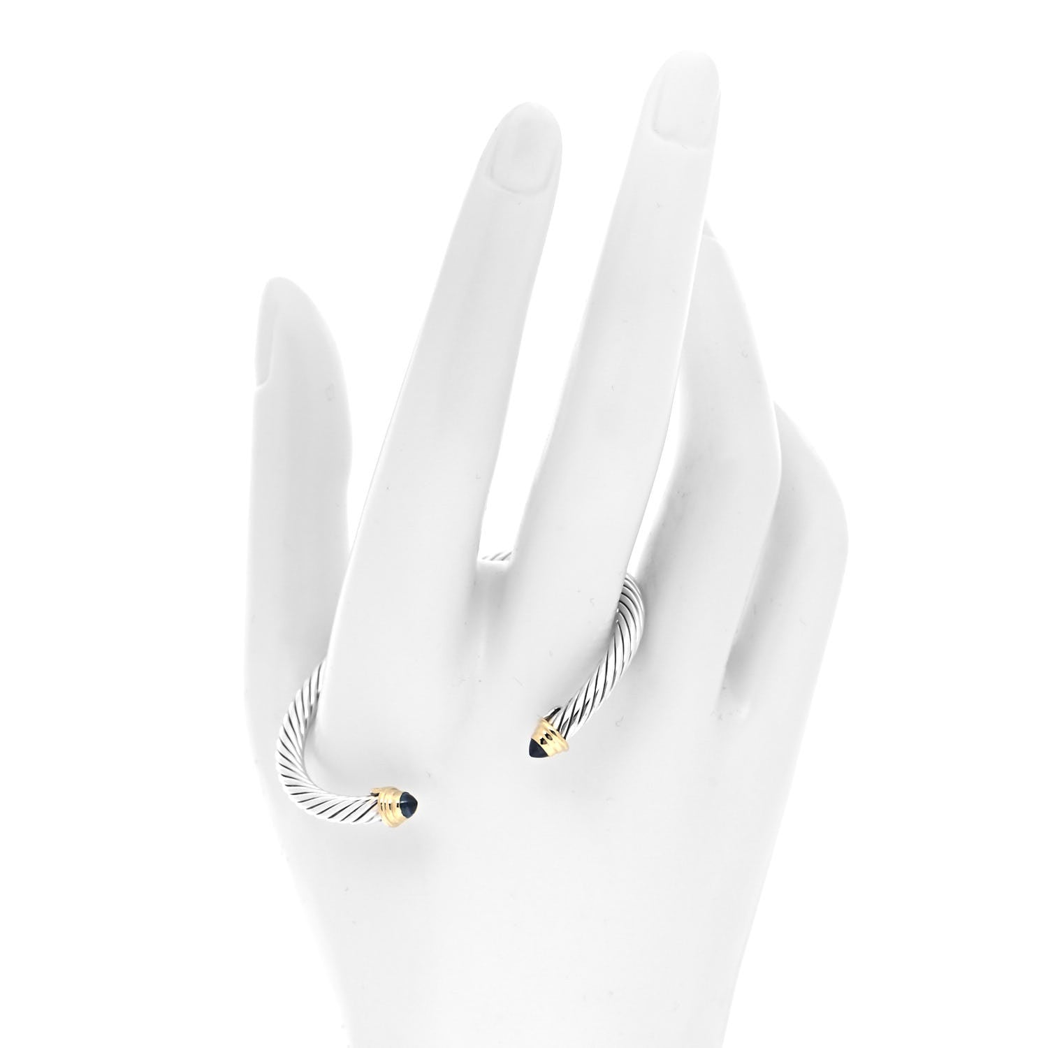 David Yurman Sterling Silver 18K Yellow Gold Blue Sapphire 4mm Cable Kids Birthstone Bracelet 2 of 5