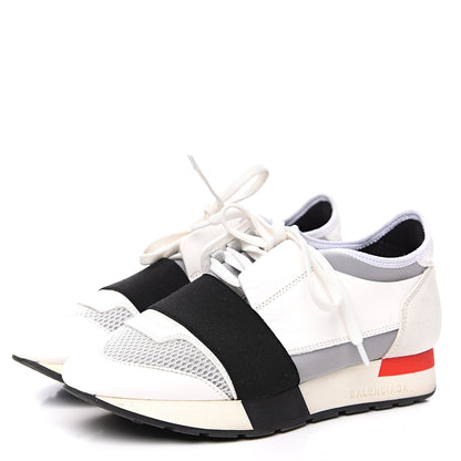 Balenciaga Mesh Calfskin Neoprene Suede Womens Race Runner Sneakers 35 White Black Gris 3 of 8
