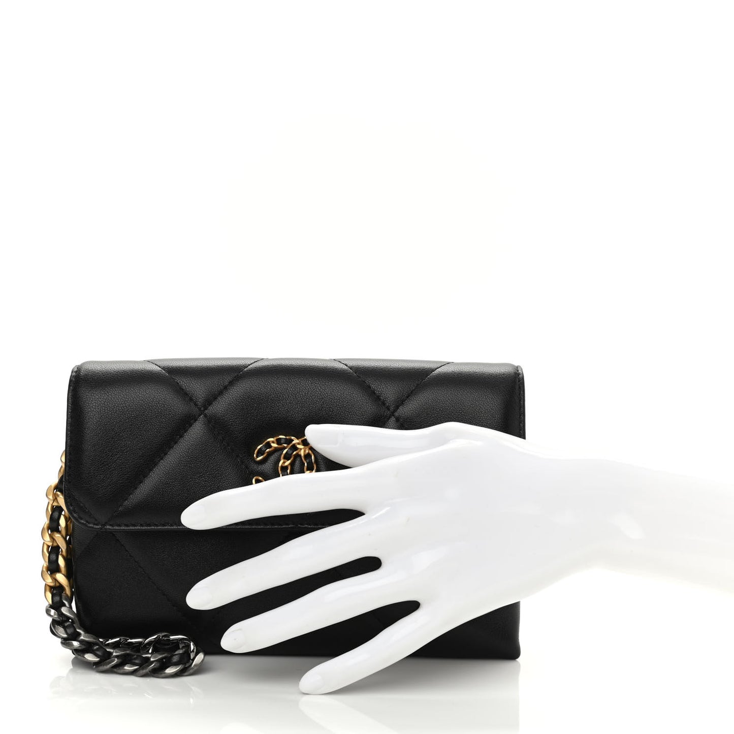Lambskin Quilted Chanel 19 Flap Clutch Black