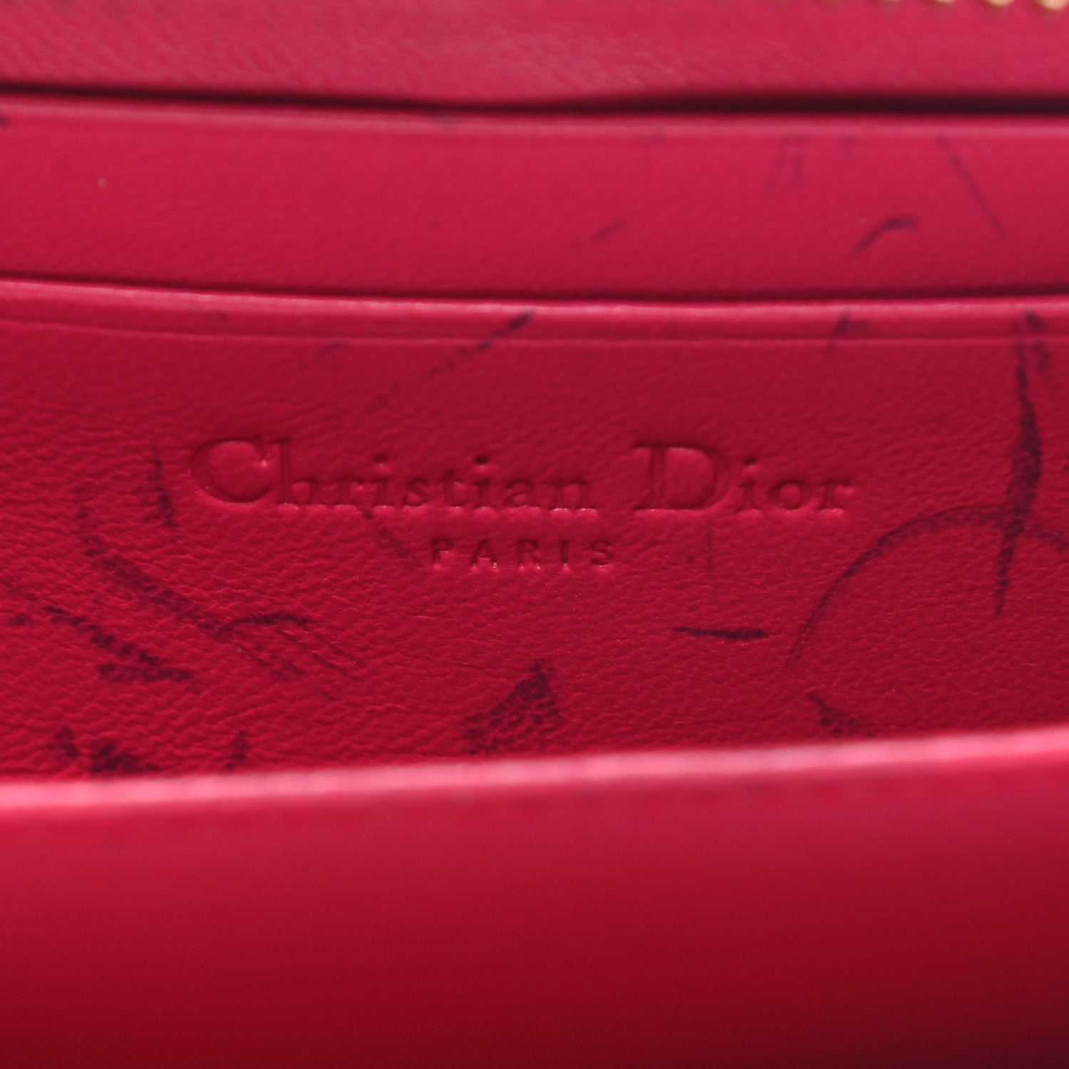 Christian Dior Lambskin Cannage Mini Lady Dior Zip Portemonnaie Fuchsia 6 of 12