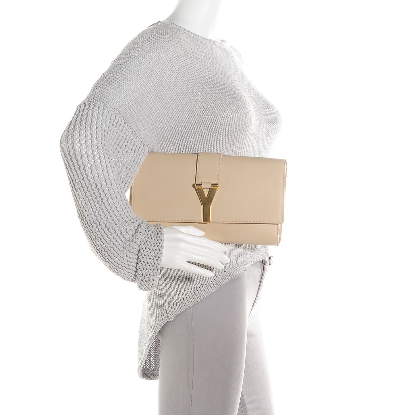 Calfskin Classic Y Clutch Light Beige