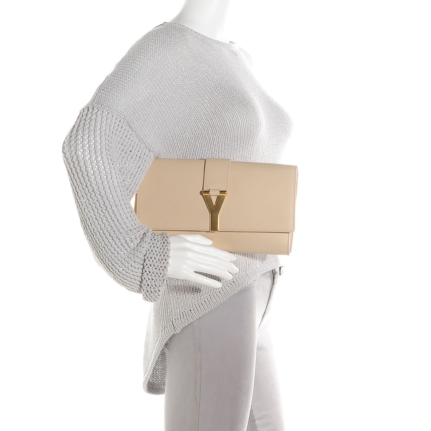 Saint Laurent Calfskin Classic Y Clutch Light Beige 2 of 8