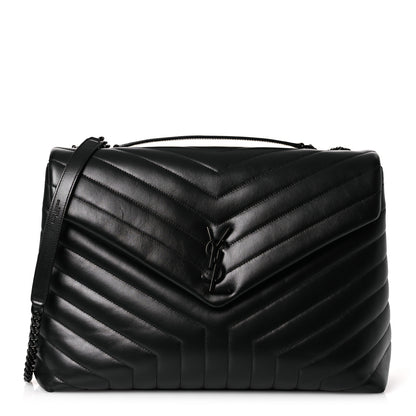 Saint Laurent Calfskin Y Quilted Monogram Monochrome Large Loulou Chain Satchel Black 1 of 15