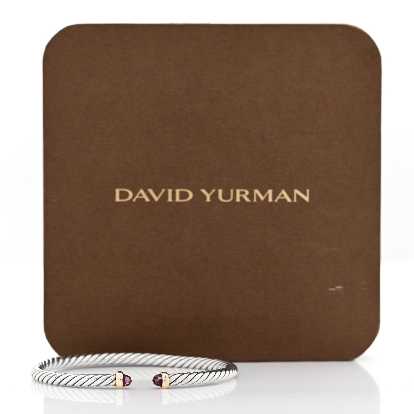 Sterling Silver 14K Yellow Gold Garnet 4mm Cable Flex Bracelet