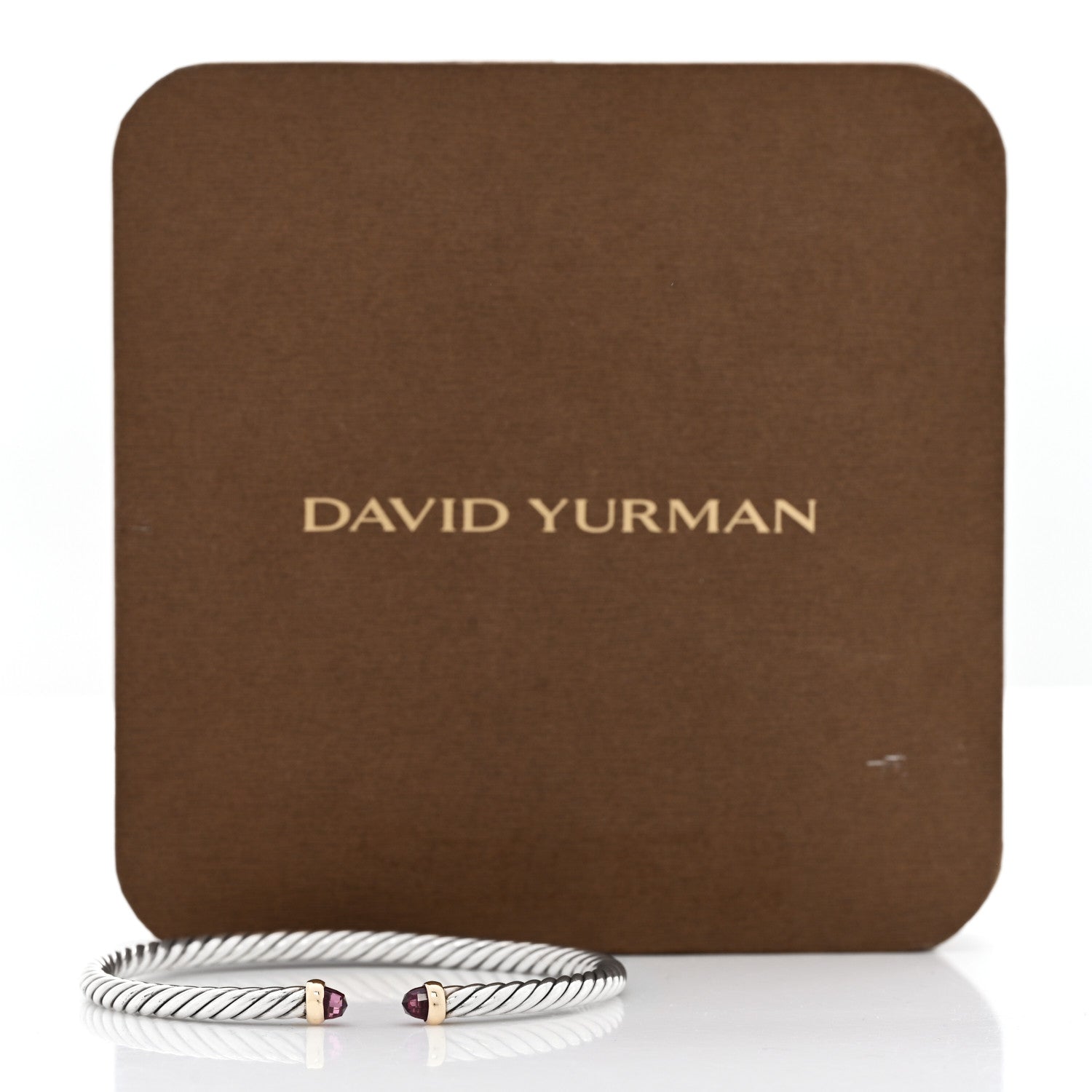 David Yurman Sterling Silver 14K Yellow Gold Garnet 4mm Cable Flex Bracelet 6 of 6